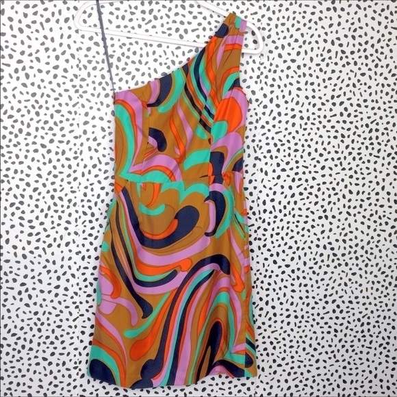 𝅺MILLY Multicolored Print Silk Twill Cocktail Dress Size 2 - Picture 3 of 8